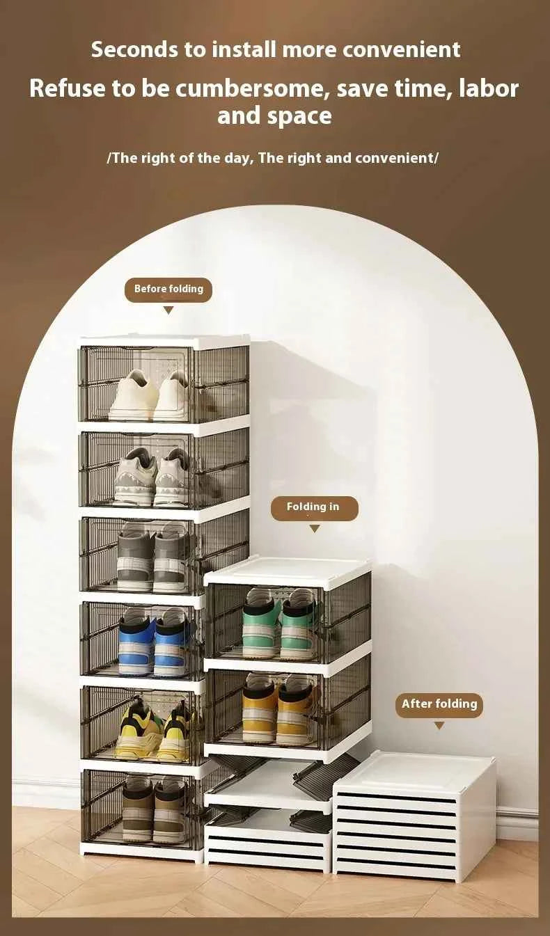 Dustproof 6 Layers Foldable Shoes Box Stackable Transparent Thickened Plastic Bins Sneaker Shoe Organizer Cabinet Organizers