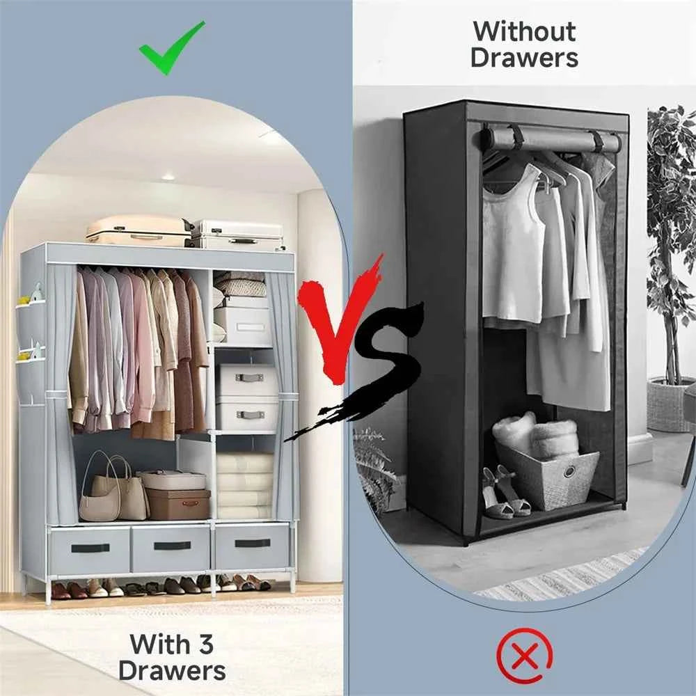 2025 New Upgraded Wardrobe 65 Inch Portable Cabinet Large Clothes Closet with Storage Shelves and Side Pocket Clothes Organizer