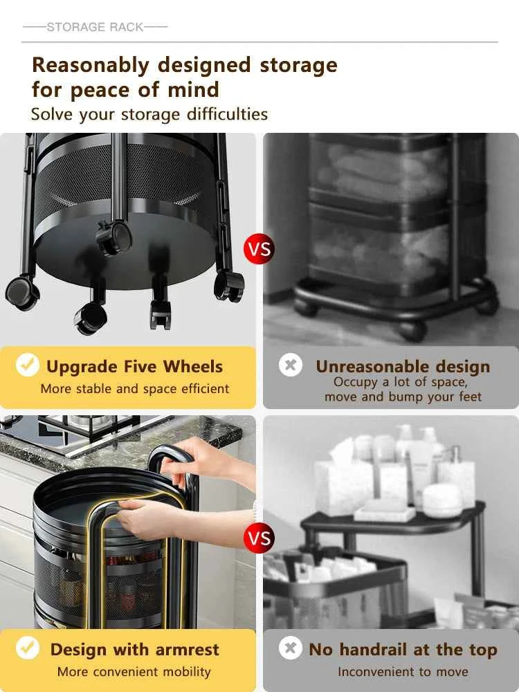 Detachable Rotating Storage Rack Kitchen Floor Multi-layer Shelf Multi-functional Living Room Snack Storage Rack Trolley Rack