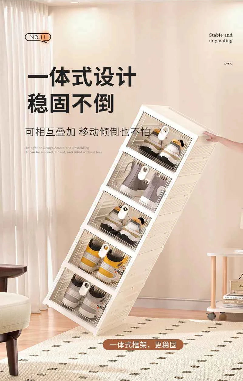 Free Installation Folding Shoe Box Storage Rack, Transparent Shoe Rack Storage Box, Multi-layer Integrated Shoe Cabinet