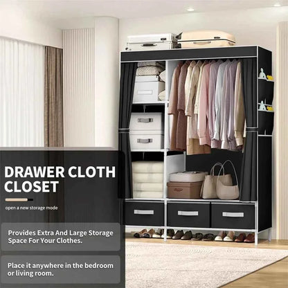 2025 New Upgraded Wardrobe 65 Inch Portable Cabinet Large Clothes Closet with Storage Shelves and Side Pocket Clothes Organizer