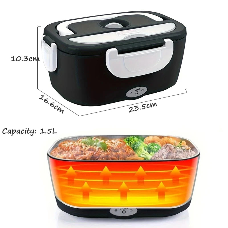 220V 110V 24V 12V 2 in 1 Electric Heating Lunch Box Car Truck Office Food Heater Stainless Steel Food Warmer Container Black Set - Ceenaz Store