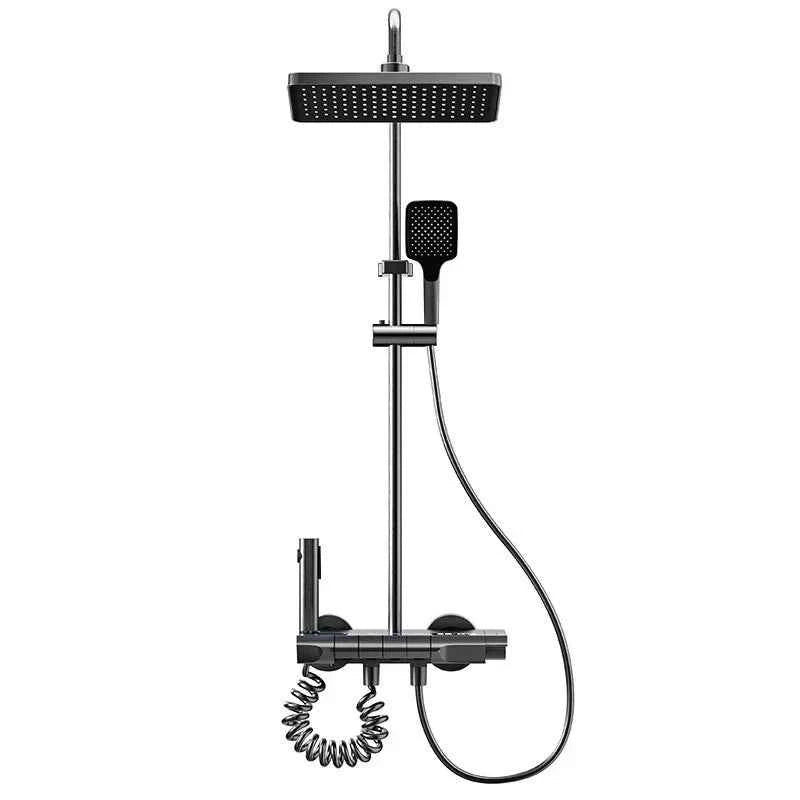 Smart Temperature Digital Display Shower Set Bathroom Wall Mounted Piano Key 4 Ways Water Outlet Rainlfall Shower Faucet System