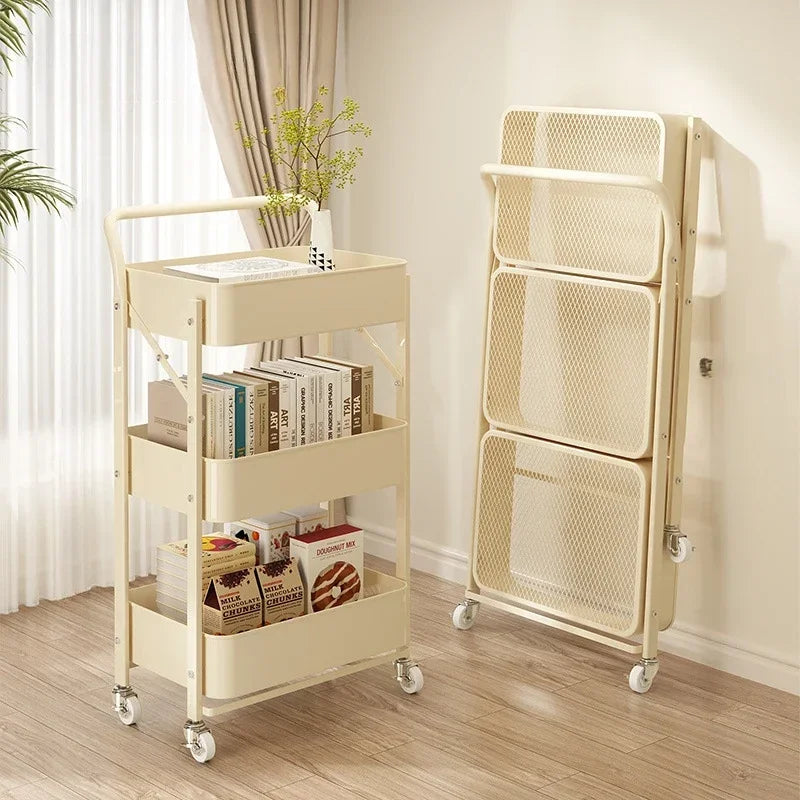 Folding Storage Trolley Rack Kitchen Bathroom Multi Storey Snacks Shelving Bedroom Mobile Trolley Storage Rack Organizer Carts - Ceenaz Store