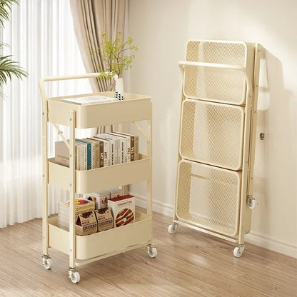 Folding Storage Trolley Rack Kitchen Bathroom Multi Storey Snacks Shelving Bedroom Mobile Trolley Storage Rack Organizer Carts - Ceenaz Store