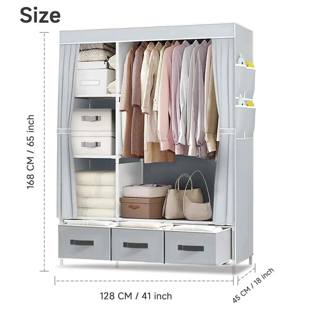 2025 New Upgraded Wardrobe 65 Inch Portable Cabinet Large Clothes Closet with Storage Shelves and Side Pocket Clothes Organizer