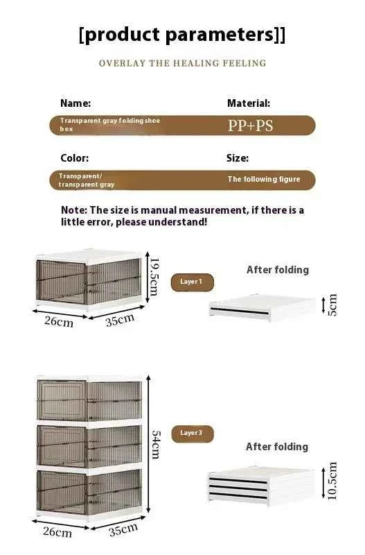 Dustproof 6 Layers Foldable Shoes Box Stackable Transparent Thickened Plastic Bins Sneaker Shoe Organizer Cabinet Organizers