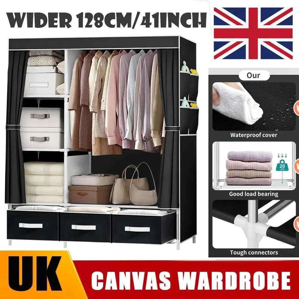 2025 New Upgraded Wardrobe 65 Inch Portable Cabinet Large Clothes Closet with Storage Shelves and Side Pocket Clothes Organizer