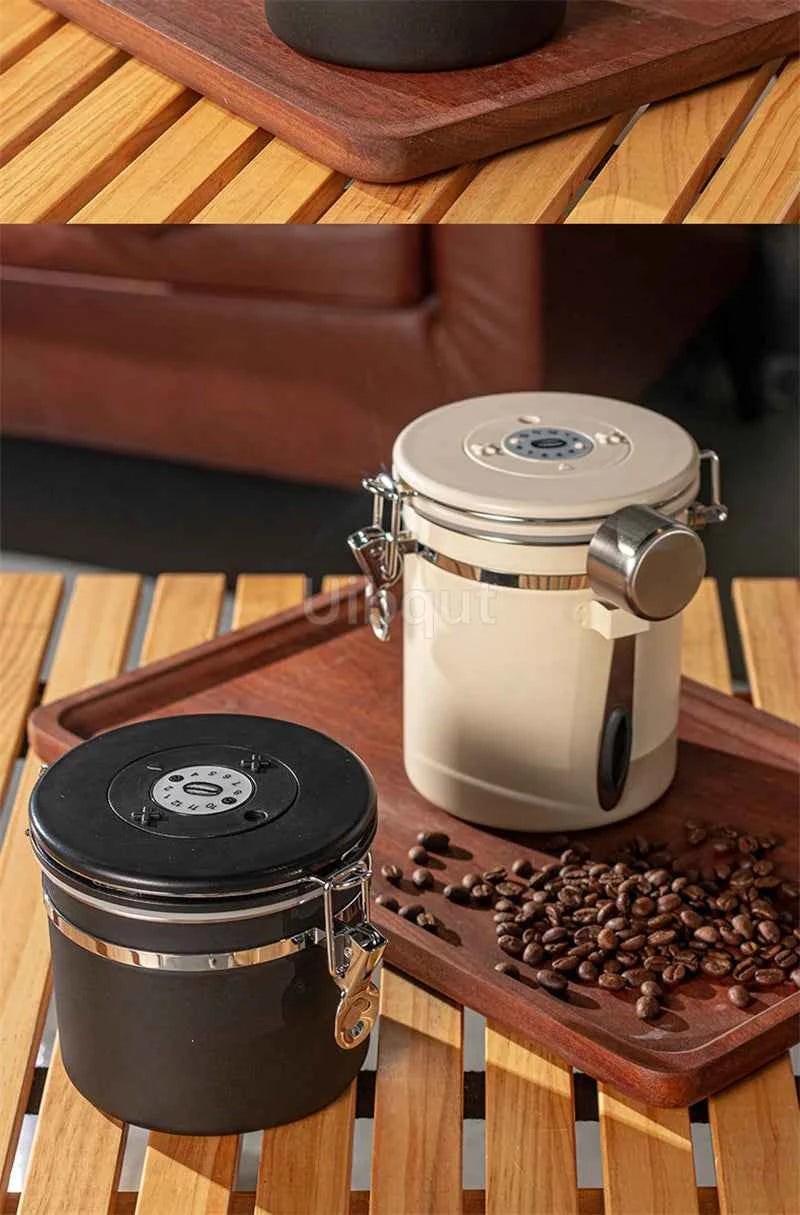 304 Stainless Steel Coffee Canister Coffee Bean Storage Airtight Containers with Date with Spoon Vent Valve Kitchen Food Storage Jar