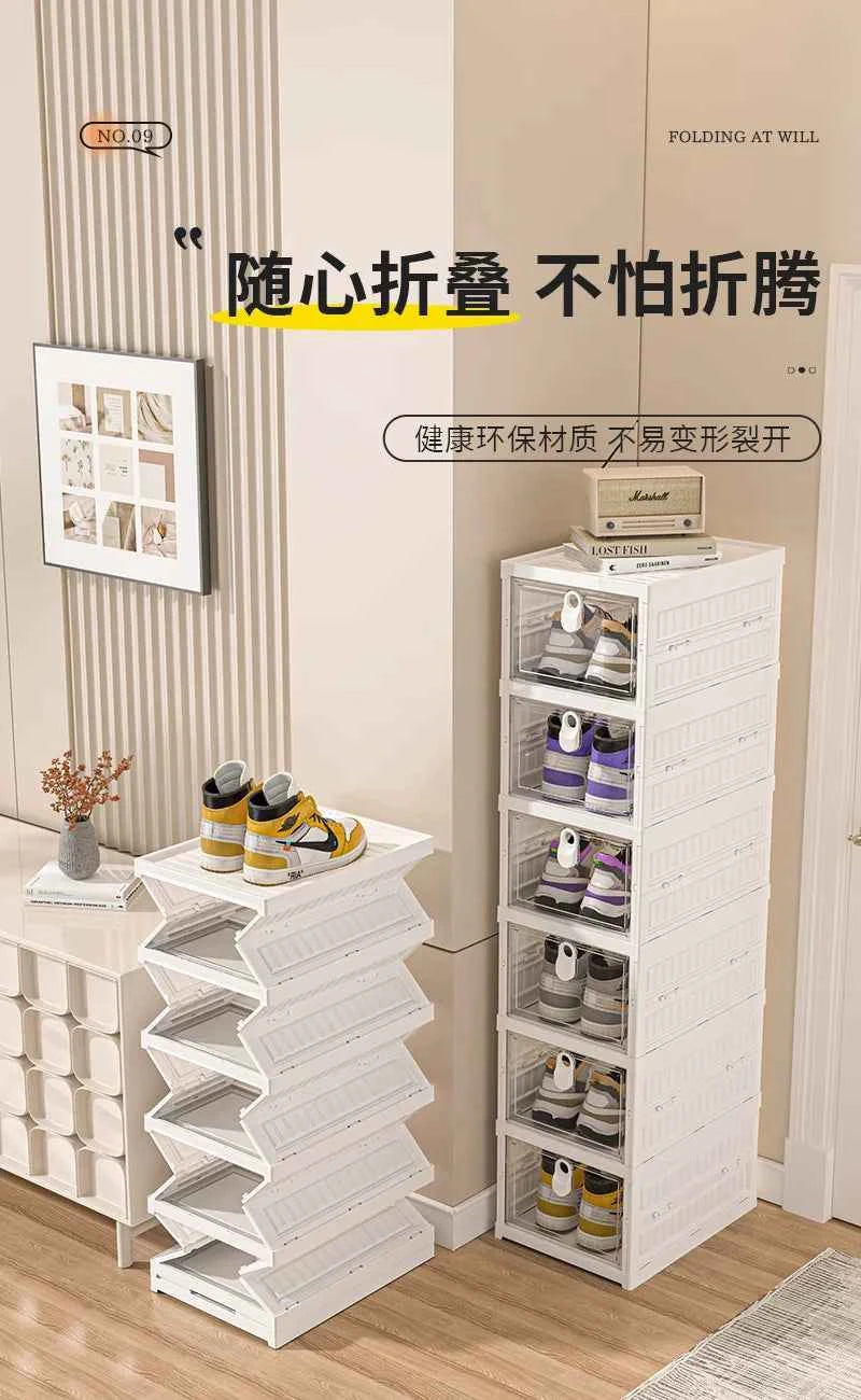 Free Installation Folding Shoe Box Storage Rack, Transparent Shoe Rack Storage Box, Multi-layer Integrated Shoe Cabinet