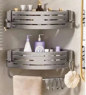 No Drill Bathroom Corner Shelf Wall Mounted Shower Corner Shelves with Hook Towel Bar Space Aluminum Bathroom Organizer Rack - Ceenaz Store