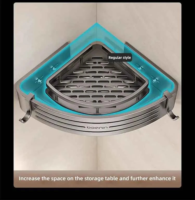 No Drill Bathroom Corner Shelf Wall Mounted Shower Corner Shelves with Hook Towel Bar Space Aluminum Bathroom Organizer Rack