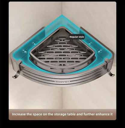 No Drill Bathroom Corner Shelf Wall Mounted Shower Corner Shelves with Hook Towel Bar Space Aluminum Bathroom Organizer Rack