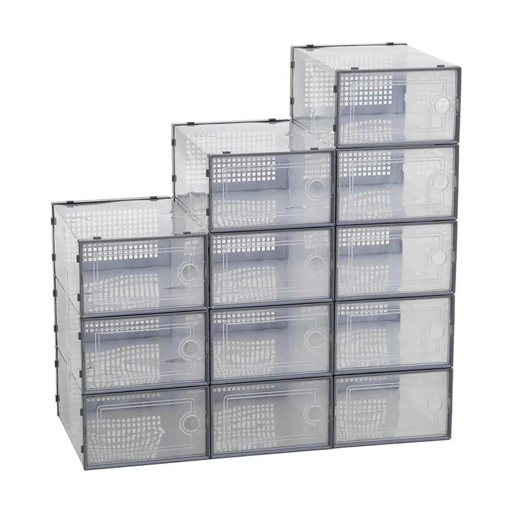 12x stackable transparent shoe box storage box multi-layer assembly storage rack shoe cabinet