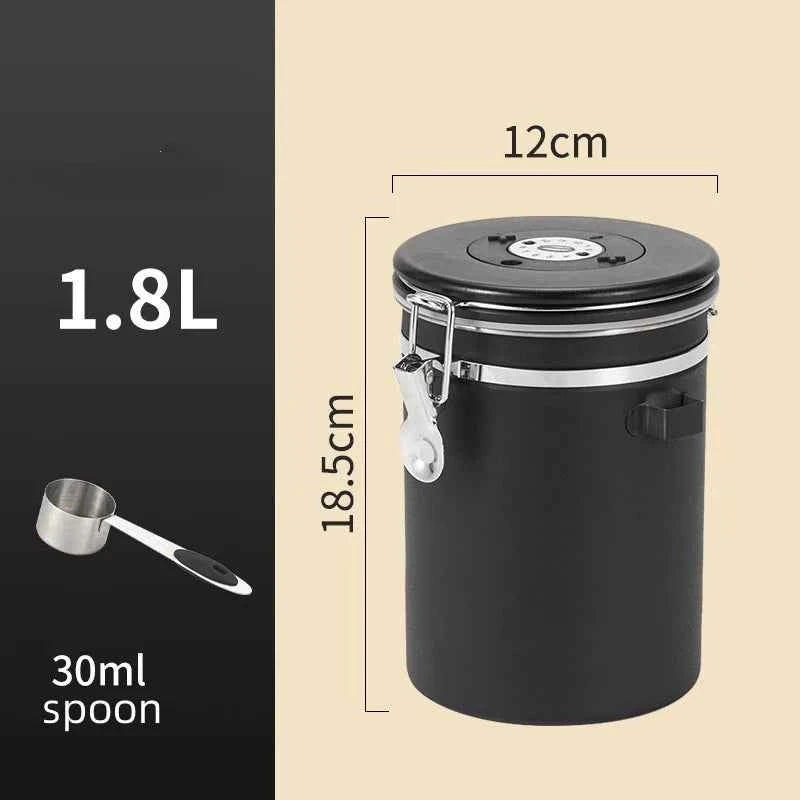 304 Stainless Steel Coffee Canister Coffee Bean Storage Airtight Containers with Date with Spoon Vent Valve Kitchen Food Storage Jar