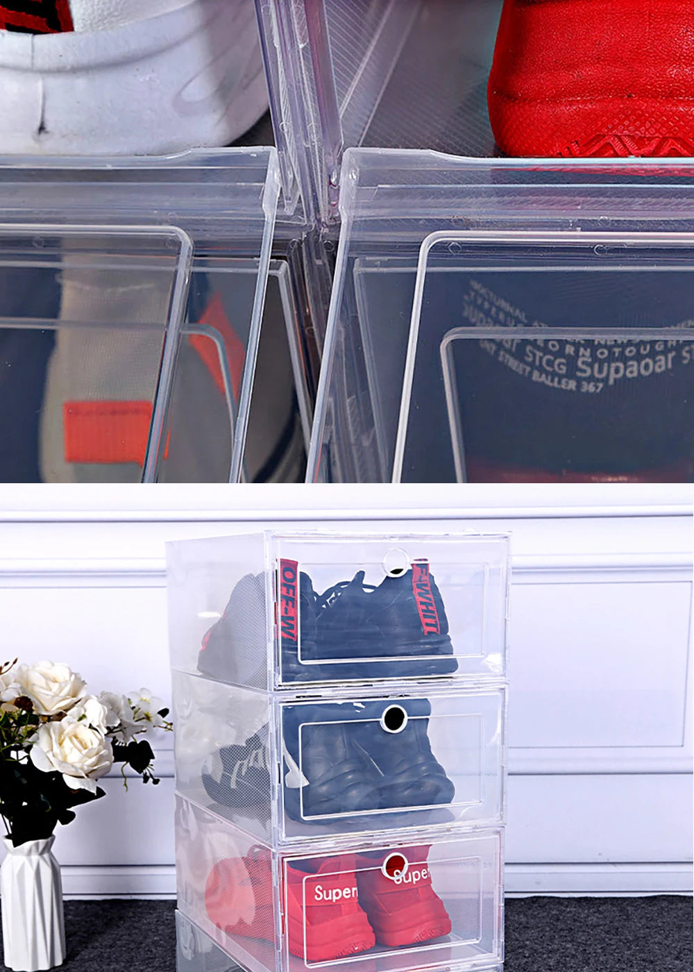6 Pack Transparent shoe box shoes organizers thickened foldable Dustproof storage box Stackable combined shoe cabinet Sale - Ceenaz Store