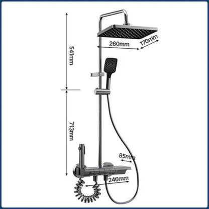 Smart Temperature Digital Display Shower Set Bathroom Wall Mounted Piano Key 4 Ways Water Outlet Rainlfall Shower Faucet System