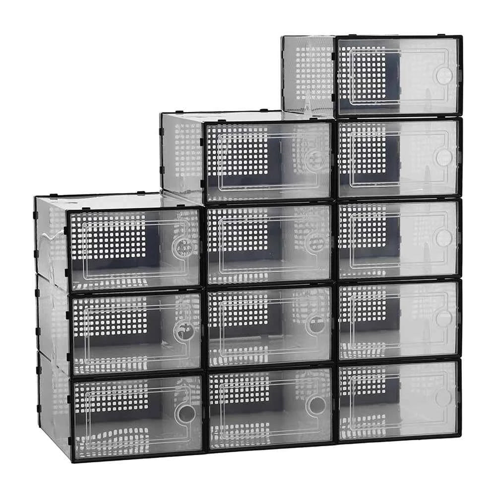 12x stackable transparent shoe box storage box multi-layer assembly storage rack shoe cabinet