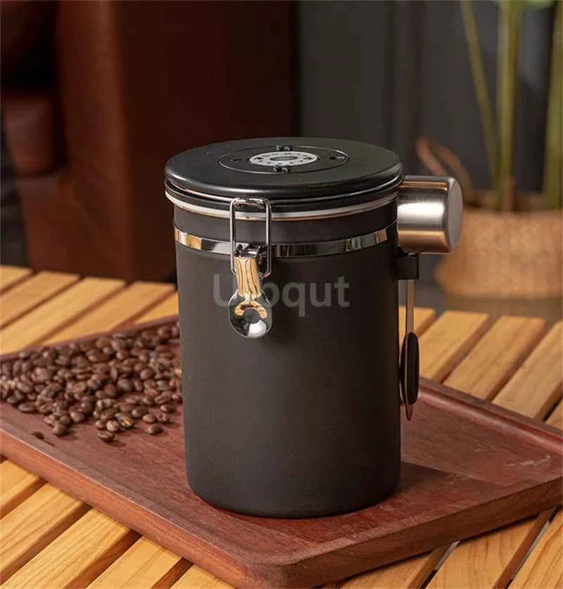 304 Stainless Steel Coffee Canister Coffee Bean Storage Airtight Containers with Date with Spoon Vent Valve Kitchen Food Storage Jar
