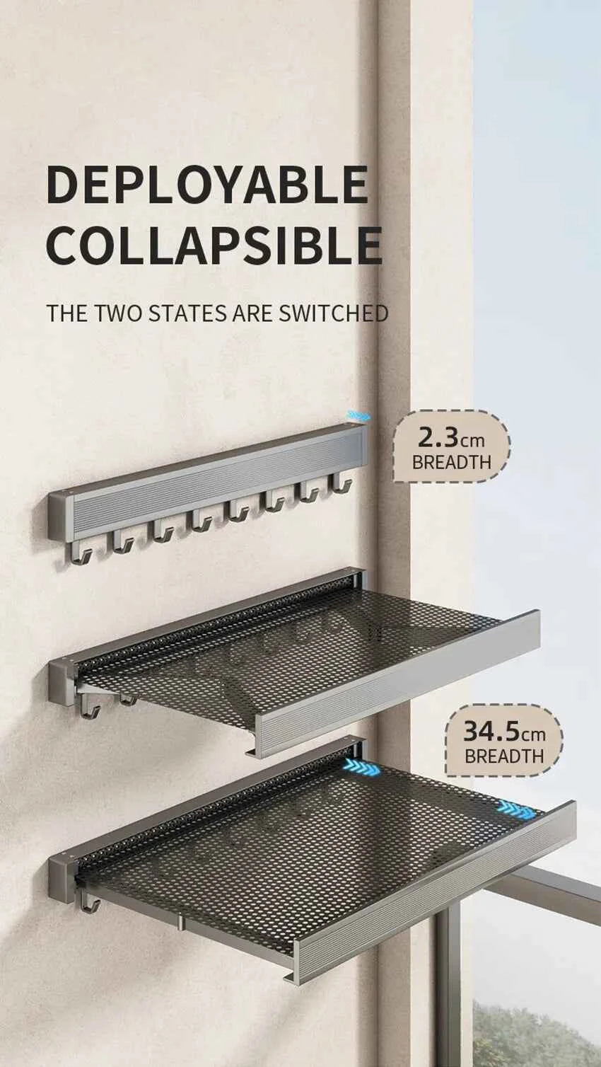 Bathroom Folding Storage Shelf Wall Mounted Aluminum Alloy Retractable Clothes Drying Holder Socks Clothing Drying Rack Hanger