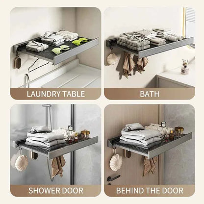 Bathroom Folding Storage Shelf Wall Mounted Aluminum Alloy Retractable Clothes Drying Holder Socks Clothing Drying Rack Hanger