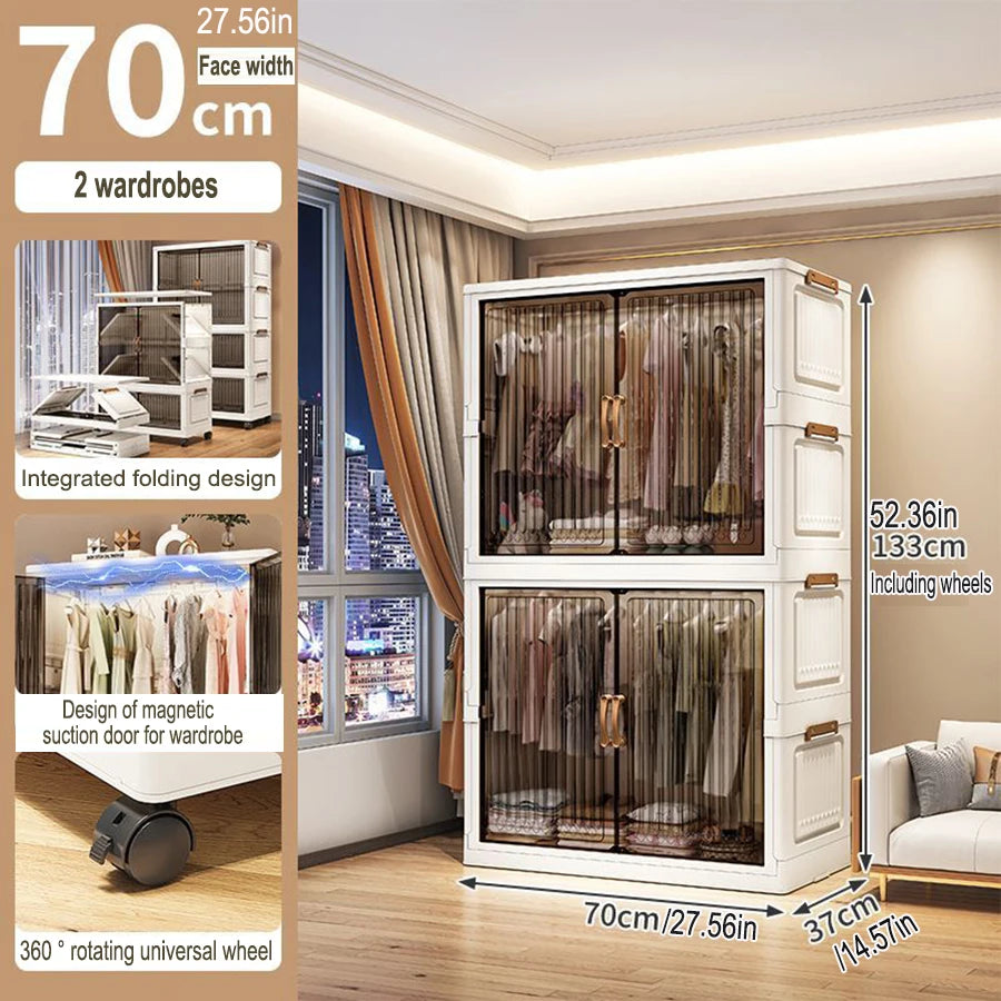 Multifunction Folding Storage Cabinet Dustproof Wardrobe Sundries Cabinet Closet Organizer Locker Storage Box - Ceenaz Store