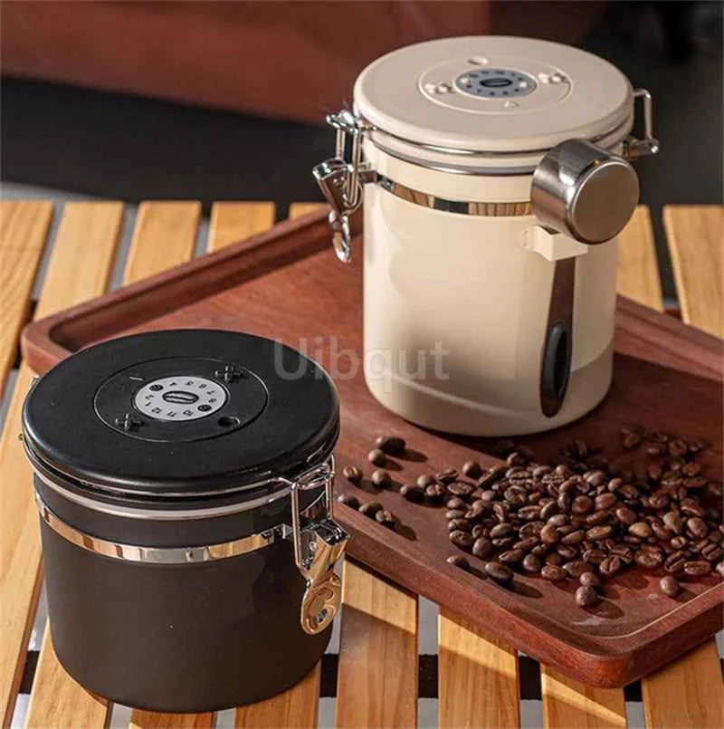 304 Stainless Steel Coffee Canister Coffee Bean Storage Airtight Containers with Date with Spoon Vent Valve Kitchen Food Storage Jar