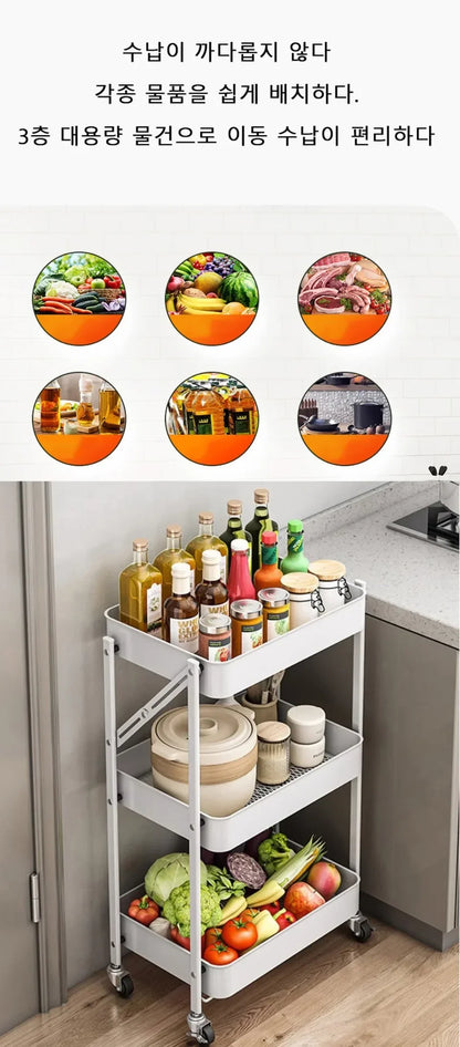 Folding Storage Trolley Rack Kitchen Bathroom Multi Storey Snacks Shelving Bedroom Mobile Trolley Storage Rack Organizer Carts - Ceenaz Store