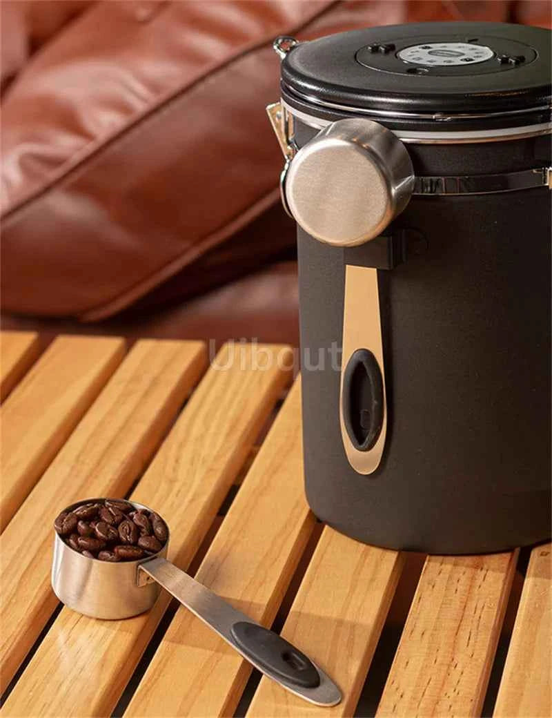 304 Stainless Steel Coffee Canister Coffee Bean Storage Airtight Containers with Date with Spoon Vent Valve Kitchen Food Storage Jar