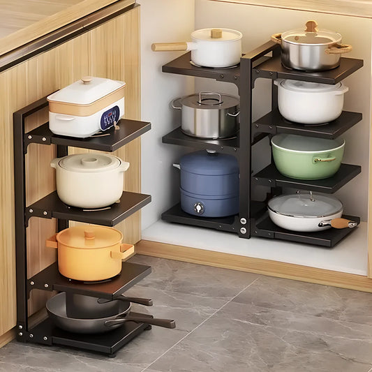 Kitchen Storage Shelves Pot Holder Multilayer Frying Pan Rice Cooker Seasoning Storage Rack Adjustable Organizer Rack - Ceenaz Store