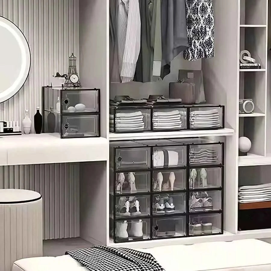 12x stackable transparent shoe box storage box multi-layer assembly storage rack shoe cabinet