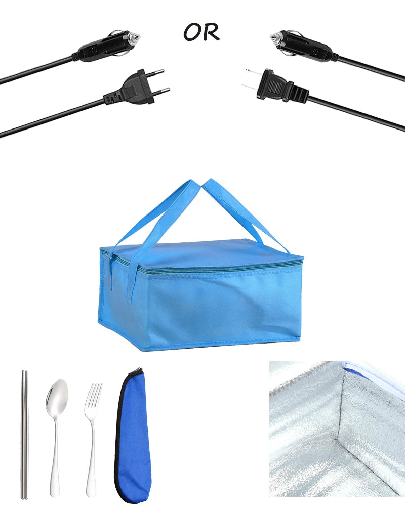 220V 110V 24V 12V 2 in 1 Electric Heating Lunch Box Car Truck Office Food Heater Stainless Steel Food Warmer Container Black Set - Ceenaz Store