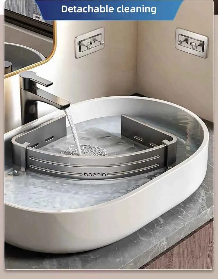 No Drill Bathroom Corner Shelf Wall Mounted Shower Corner Shelves with Hook Towel Bar Space Aluminum Bathroom Organizer Rack