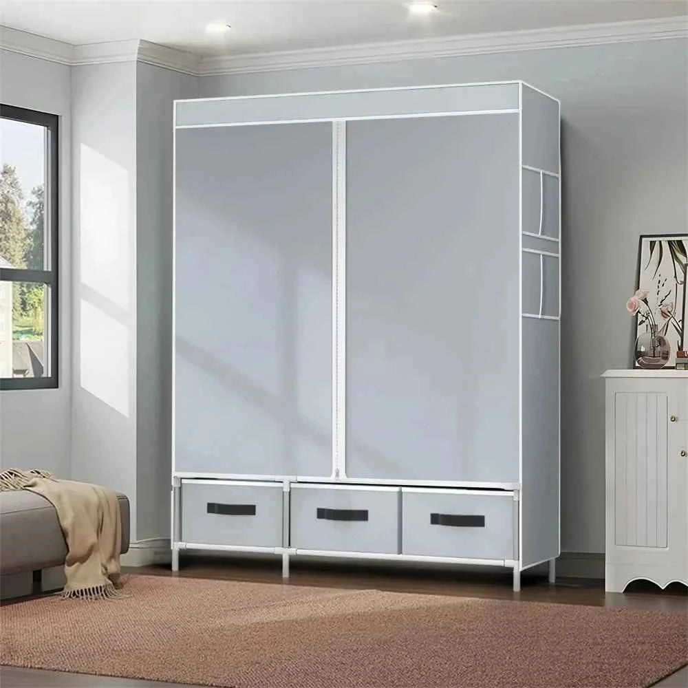 2025 New Upgraded Wardrobe 65 Inch Portable Cabinet Large Clothes Closet with Storage Shelves and Side Pocket Clothes Organizer