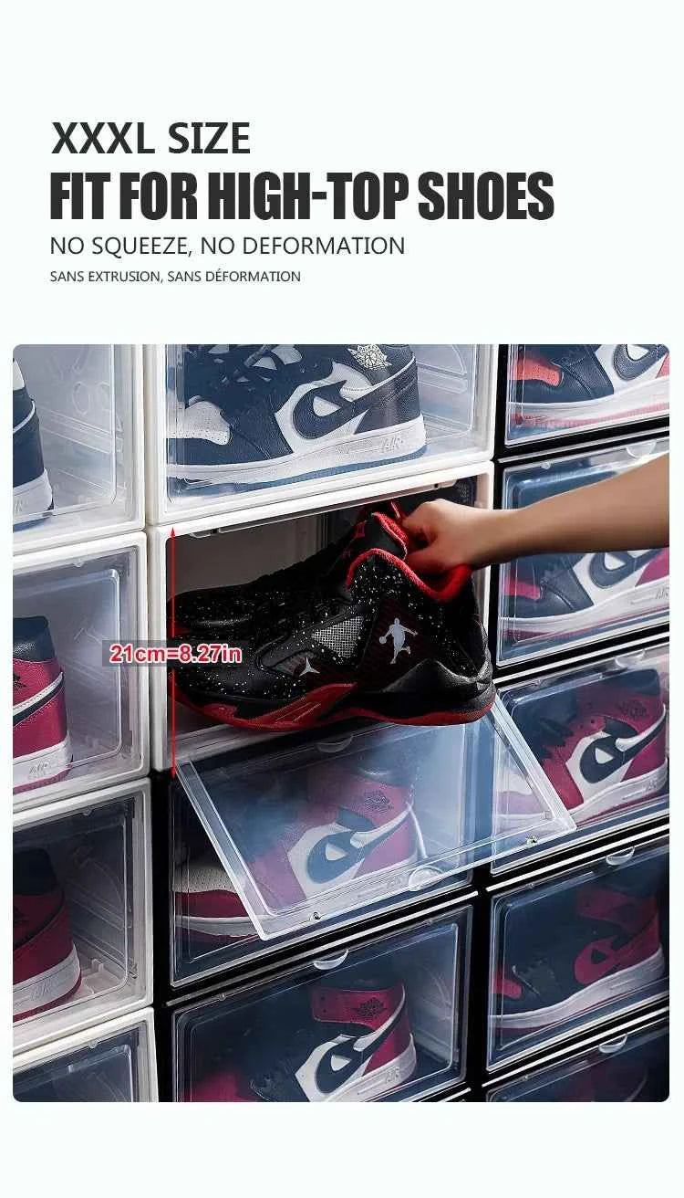 AJ Sneaker Box Shoes Organizer Transparent Shoe Boxes Stackable Cabinet Storage Box High-top Dustproof Shoes Organizers Shoerack