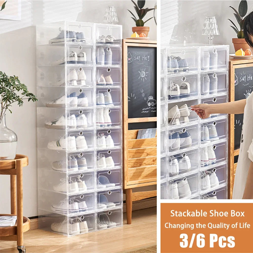 Folder Plastic Antioxidant Shoe Cabinet High Transparent Slippers Sneakers Storage Shoes Box Dustproof Shoe Organizer Box - Ceenaz Store