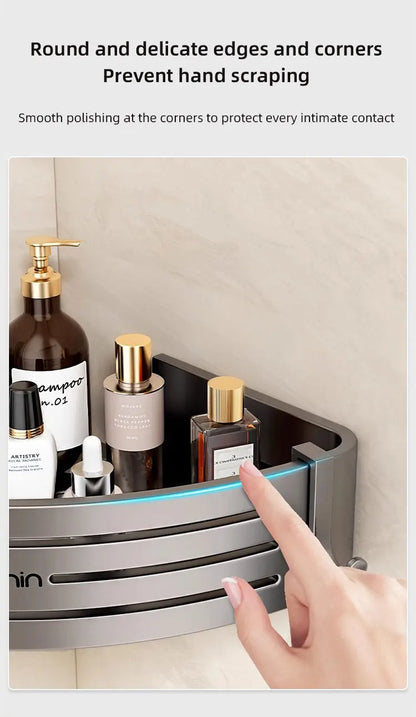 No Drill Bathroom Corner Shelf Wall Mounted Shower Corner Shelves with Hook Towel Bar Space Aluminum Bathroom Organizer Rack - Ceenaz Store
