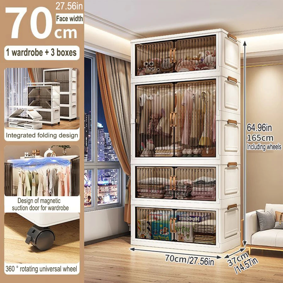 Multifunction Folding Storage Cabinet Dustproof Wardrobe Sundries Cabinet Closet Organizer Locker Storage Box - Ceenaz Store