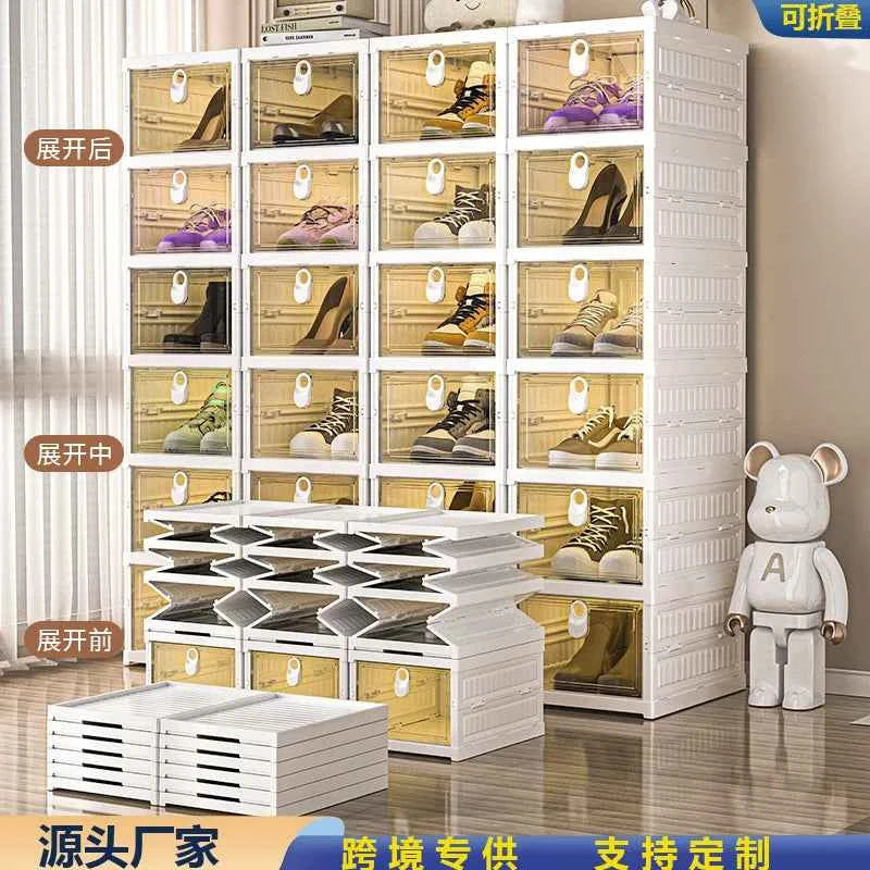 Free Installation Folding Shoe Box Storage Rack, Transparent Shoe Rack Storage Box, Multi-layer Integrated Shoe Cabinet