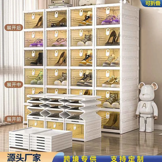 Free Installation Folding Shoe Box Storage Rack, Transparent Shoe Rack Storage Box, Multi-layer Integrated Shoe Cabinet