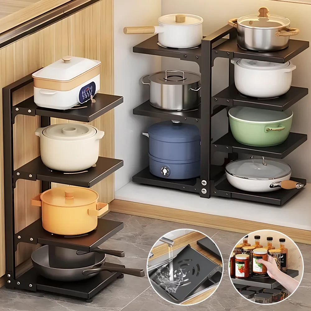 Kitchen Storage Shelves Pot Holder Multilayer Frying Pan Rice Cooker Seasoning Storage Rack Adjustable Organizer Rack - Ceenaz Store