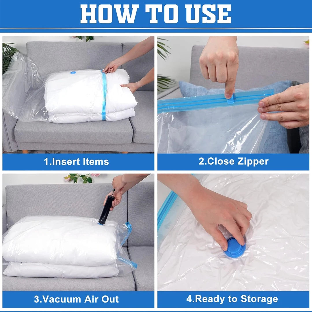 1/3/5Pcs Vacuum Storage Bags with Hand Pump for Comforters Clothes Pillow Bedding Blanket Storage Saver 80% More Compression - Ceenaz Store