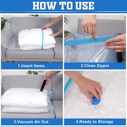 1/3/5Pcs Vacuum Storage Bags with Hand Pump for Comforters Clothes Pillow Bedding Blanket Storage Saver 80% More Compression - Ceenaz Store