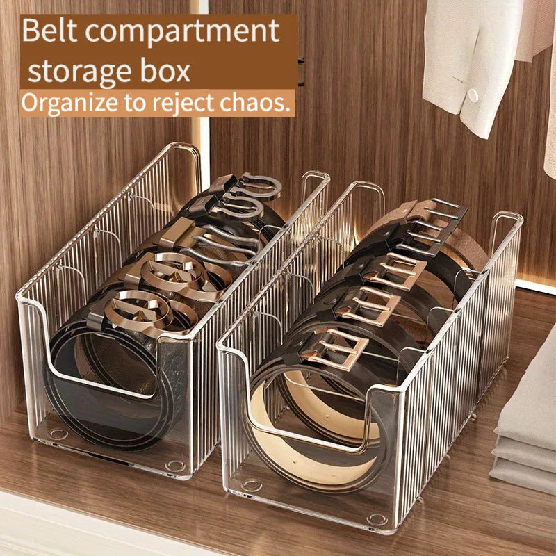 Belt Organizer Box 5 Grids Belt Storage Rack for Closet and Drawer Save Space Tie and Belt Plastic Display Case for Men Women - Ceenaz Store