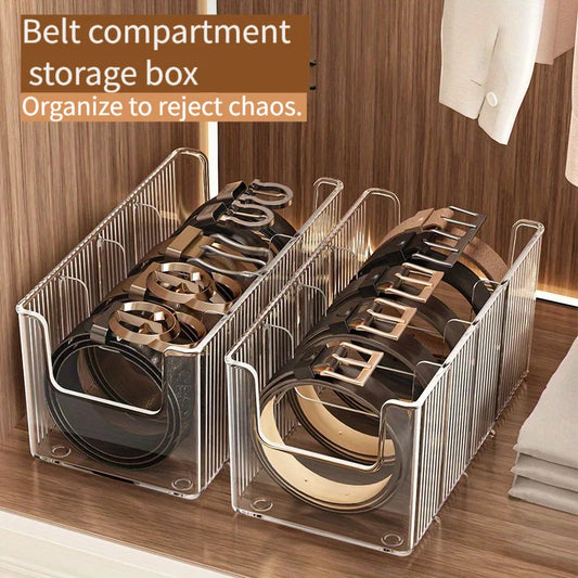Belt Organizer Box 5 Grids Belt Storage Rack for Closet and Drawer Save Space Tie and Belt Plastic Display Case for Men Women - Ceenaz Store