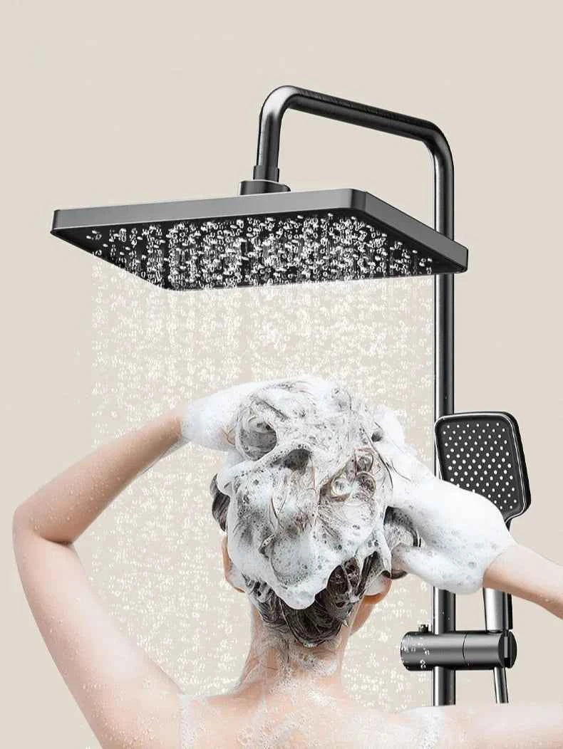 Smart Temperature Digital Display Shower Set Bathroom Wall Mounted Piano Key 4 Ways Water Outlet Rainlfall Shower Faucet System