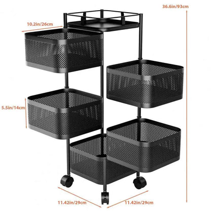 5-Layer Kitchen Trolley on Wheels Kitchen Storage Cart Fruit Basket Storage Container Fruit Vegetable Metal Wire Shelf