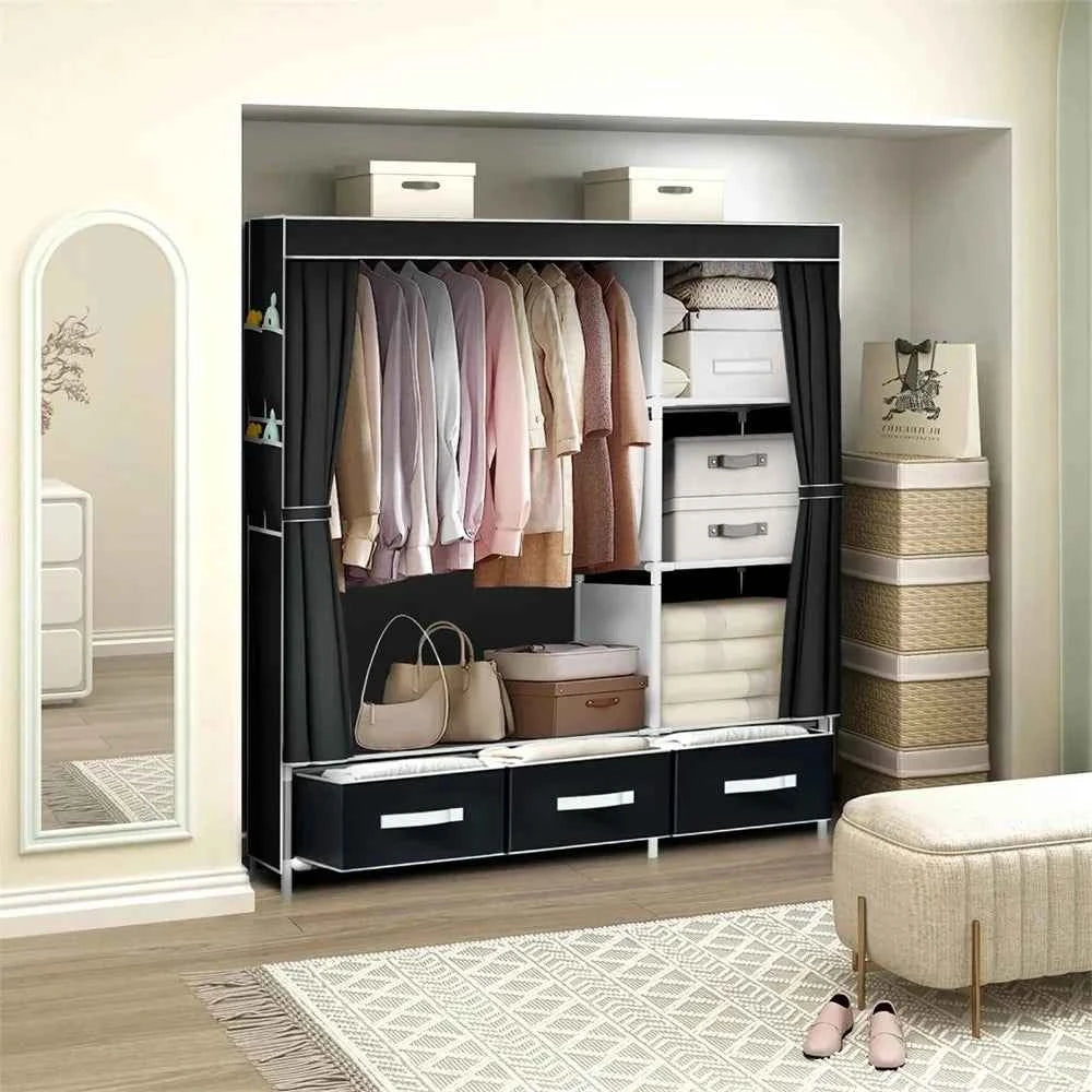 2025 New Upgraded Wardrobe 65 Inch Portable Cabinet Large Clothes Closet with Storage Shelves and Side Pocket Clothes Organizer