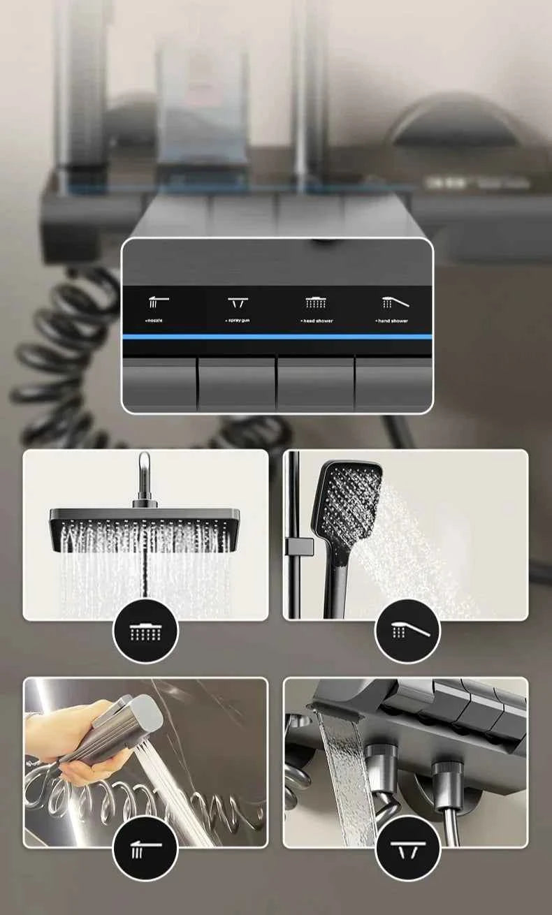 Smart Temperature Digital Display Shower Set Bathroom Wall Mounted Piano Key 4 Ways Water Outlet Rainlfall Shower Faucet System