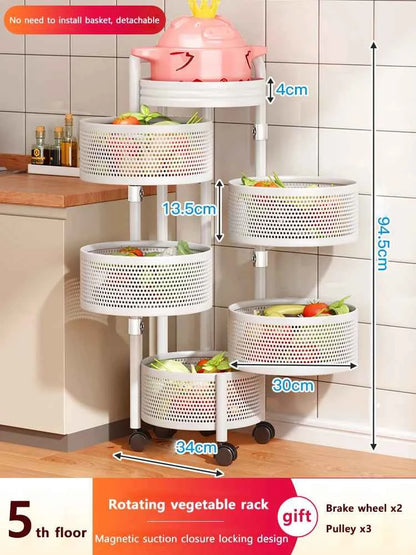 Detachable Rotating Storage Rack Kitchen Floor Multi-layer Shelf Multi-functional Living Room Snack Storage Rack Trolley Rack